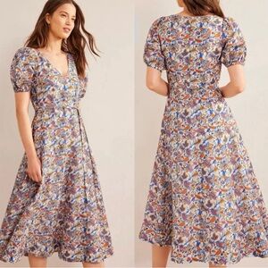 NWT Boden Panelled Midi Dress Nebulas Blue Paisley Linen Blend Size 8 Regular